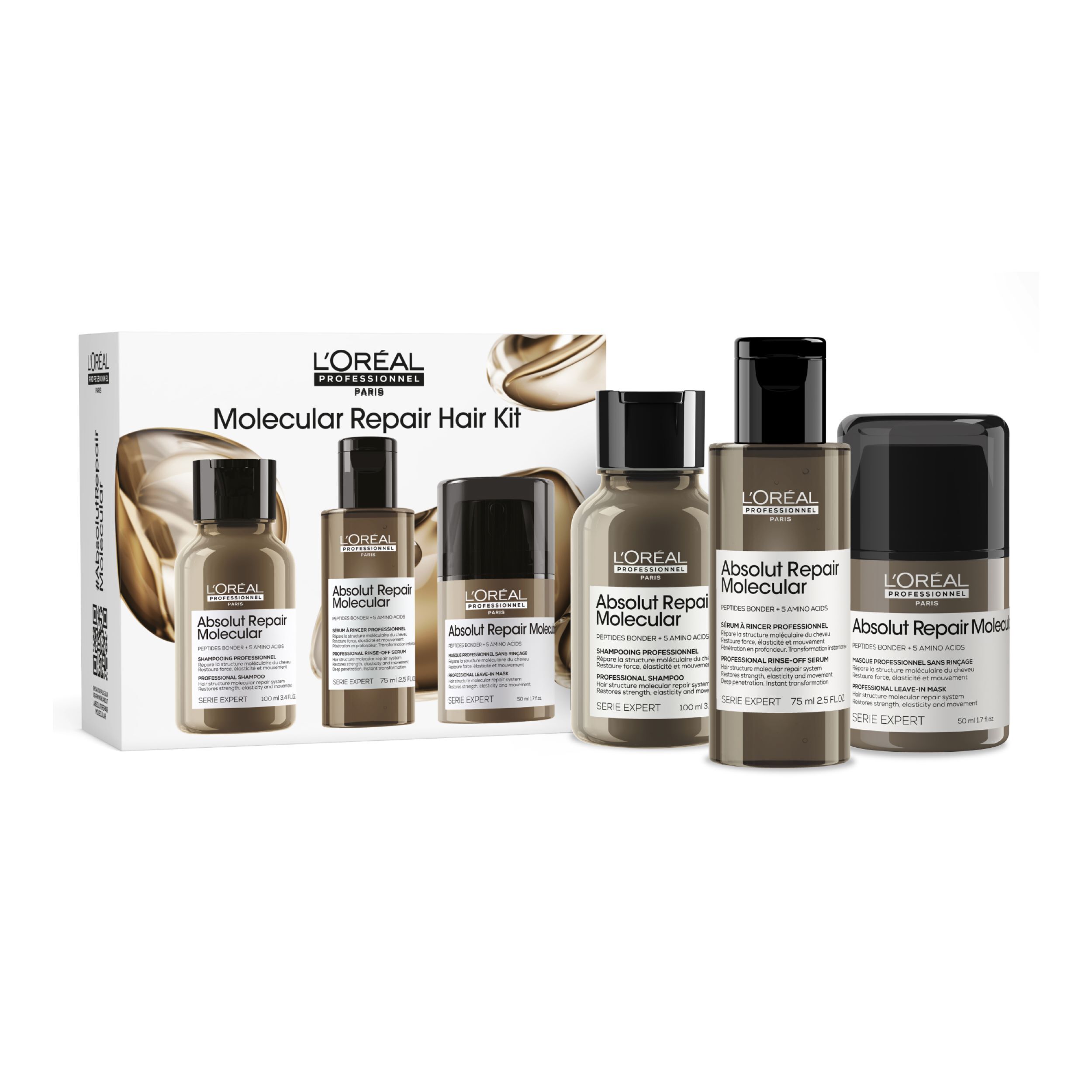 L’Oréal Professionnel Paris Serie Expert Absolut Repair Molecular Trio Discovery Kit​ (Shampoo 100ml, Rinse-Off Serum 75ml, Leave-In 50ml)
